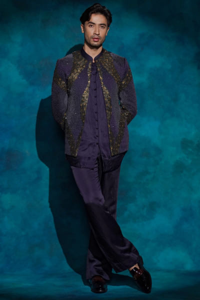 Twilight blue hand embroidery short jacket set