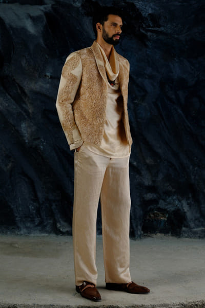 Buttercream hand embroidered short jacket set