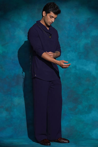 Midnight blue cowl kurta set