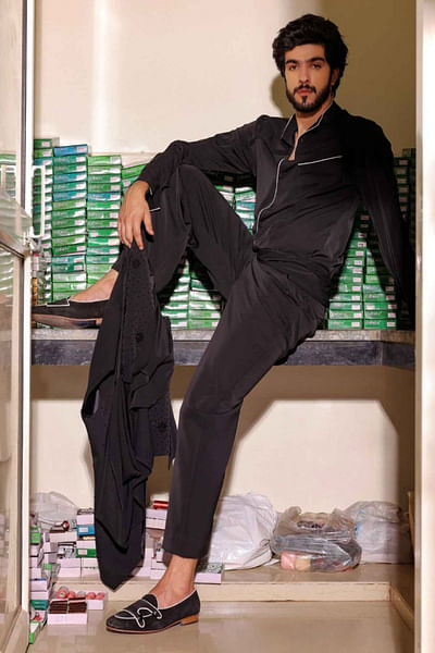 Black crepe shirt and trousers