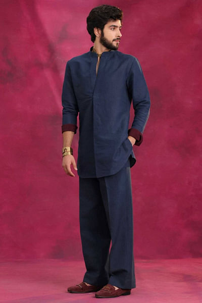 Midnight blue shirt-kurta set