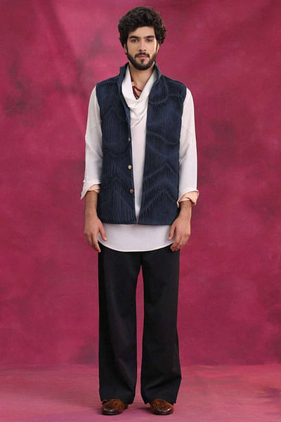 Midnight blue pleated shacket set