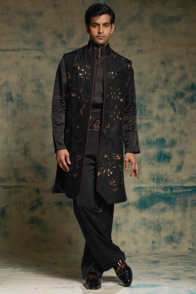 Black hand painted and embroidered shrug set