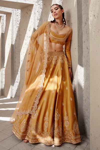 Jigar Mali Mustard dori embroidered lehenga set JIGMAY25D127434