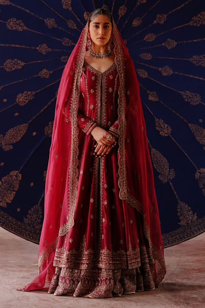 Wine dori embroidered lehenga set