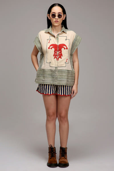 Off white stripe printed shirt and bralette