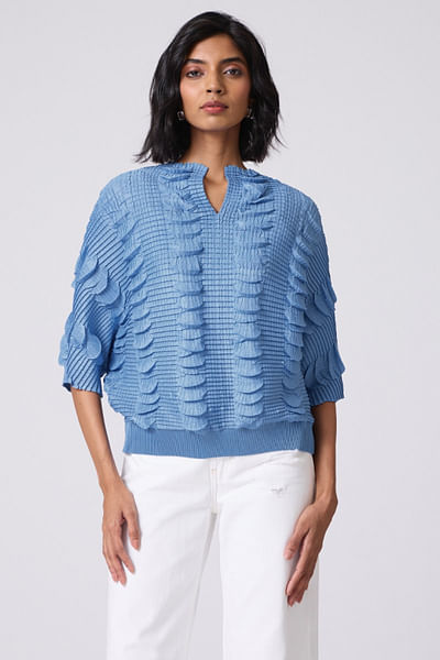 Cornflower blue 3D pleated top

