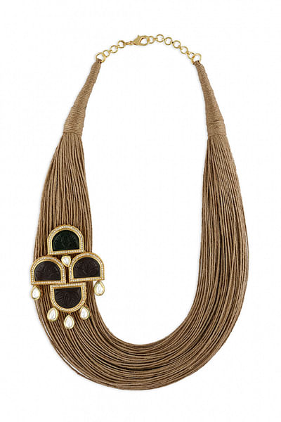 Brooch embellished jute necklace