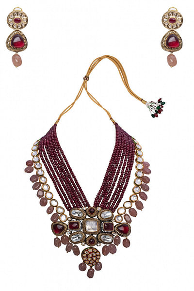 Pink & red kundan necklace set