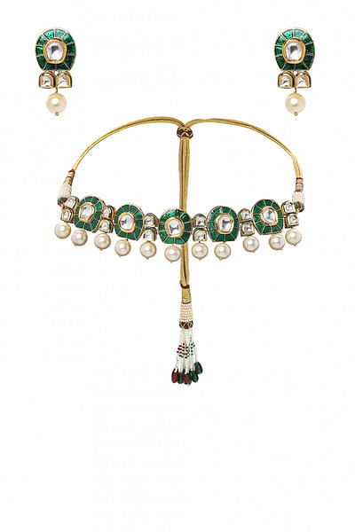 Green meenakari necklace set