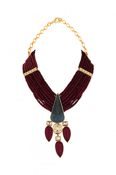 Red and gold kundan polki necklace