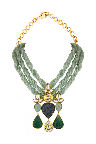 Green jade and agate beads necklace