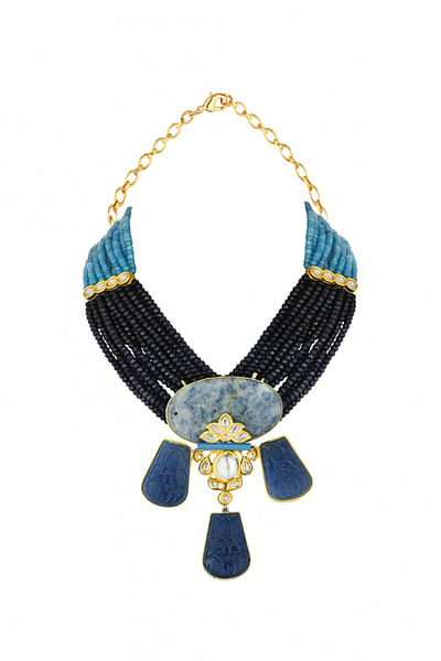 Blue kundan polki embellished necklace