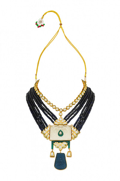 Agate beads and kundan polki necklace 
