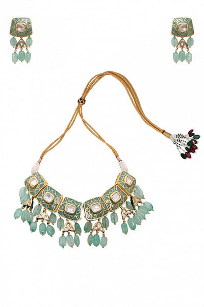 Green and meenakari necklace set