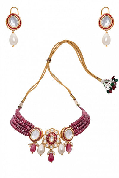 Red meenakari necklace set