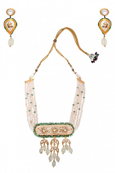 Pearl and meenakari necklace set