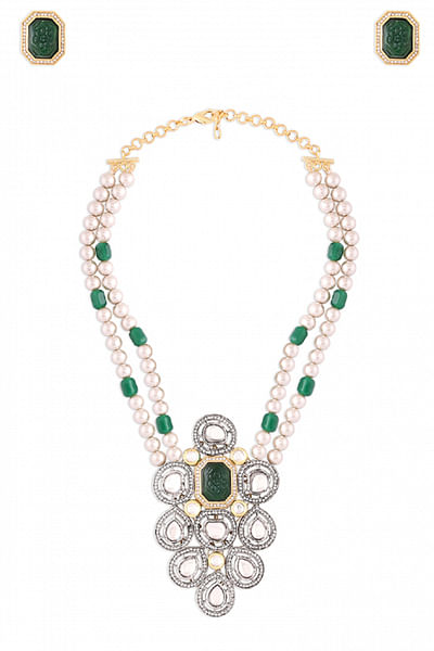 Multi-colour kundan polki necklace set