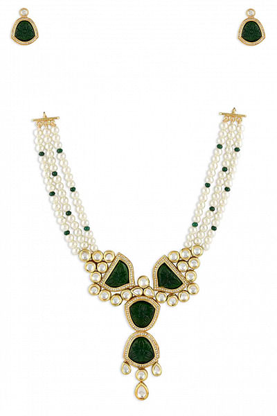 Green agate stone and kundan necklace set
