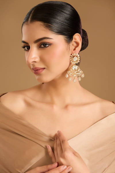 Gold kundan polki dangler earrings