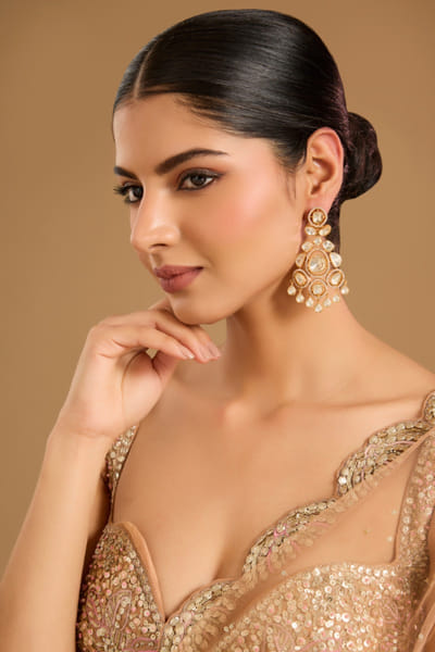 Gold kundan dangler earrings