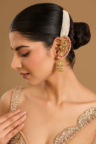 Gold kundan polki multi-stone jhumkas