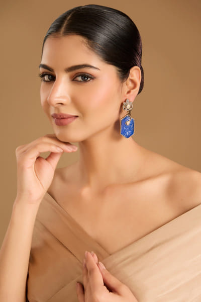 Black rhodium stone dangler earrings