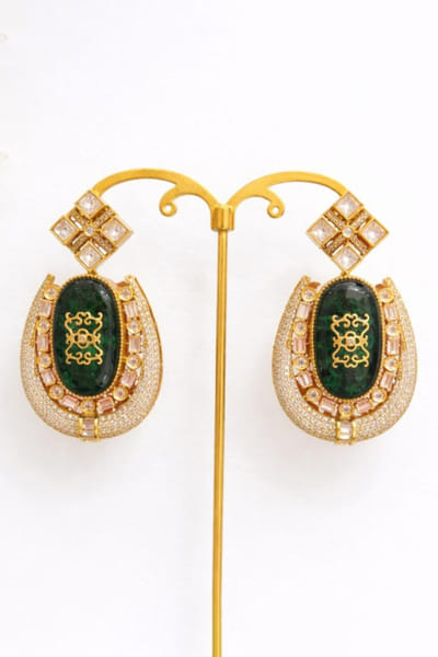Jewel Treatzz Gold and green embellished dangler earrings JEWEJUN26D147010