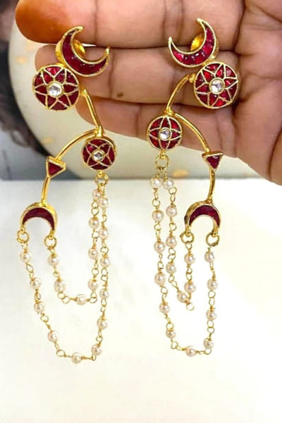 Jewel Treatzz Gold pearl-stone embellished earrings JEWEJUN26D147024
