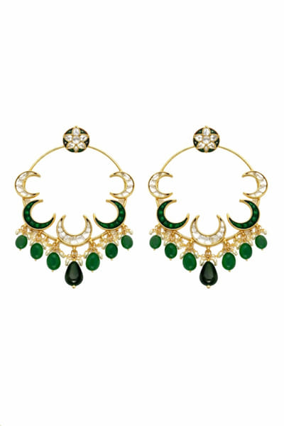 Jewel Treatzz Gold and green stone embellished earrings JEWEJUN26D147029