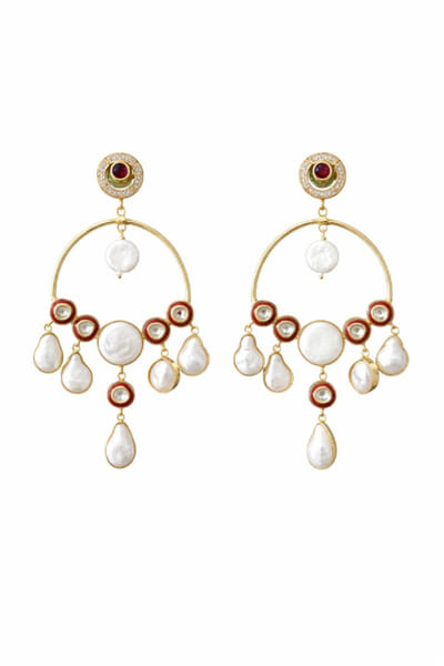 Jewel Treatzz Gold and red pearl-embellished chandbalis JEWEJUN26D147033