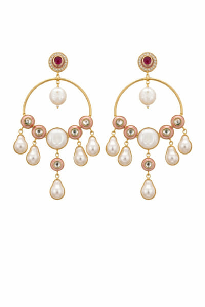 Jewel Treatzz Gold and pink pearl-embellished chandbalis JEWEJUN26D147035