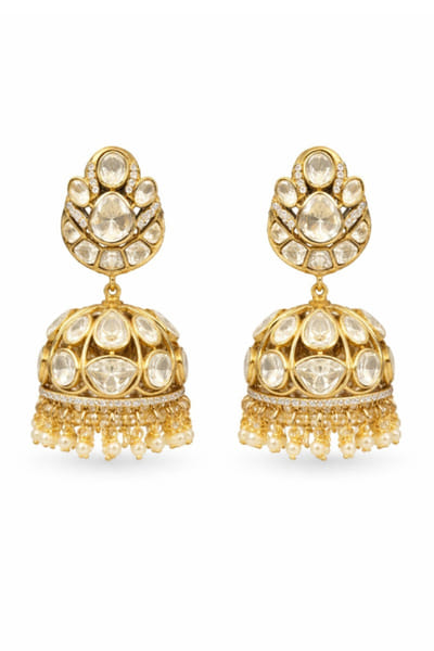 Jewel Treatzz Gold and white embellished jhumka earrings JEWEJUN26D147055