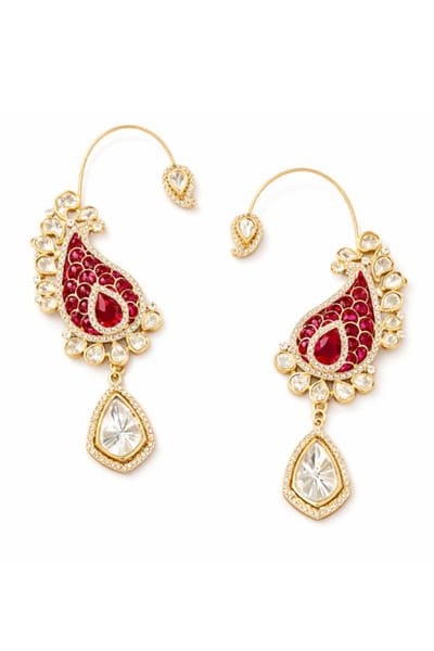 Jewel Treatzz Gold and red embellished ear cuffs JEWEJUN26D147058