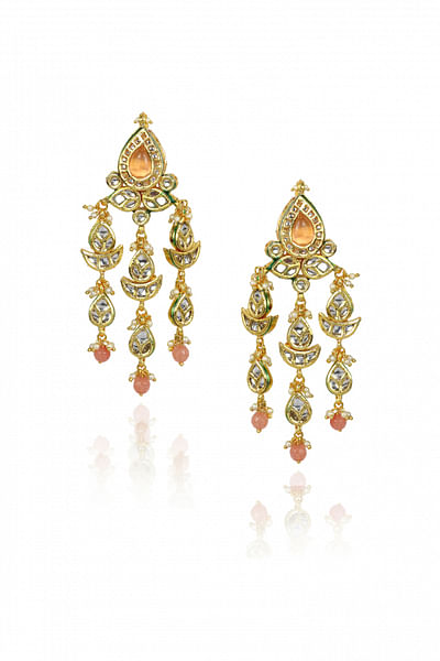 Peach stone embellished chandelier earrings