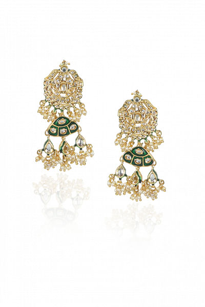 Green meenakari earrings