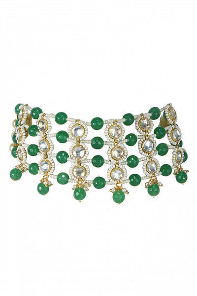Emerald beads embellished choker