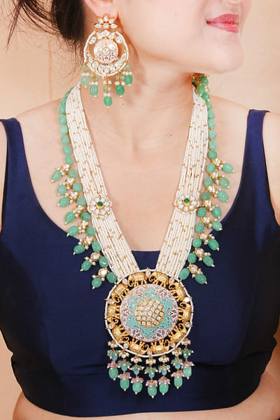 Green kundan stone necklace set