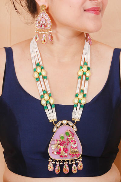 Pink enamel necklace set