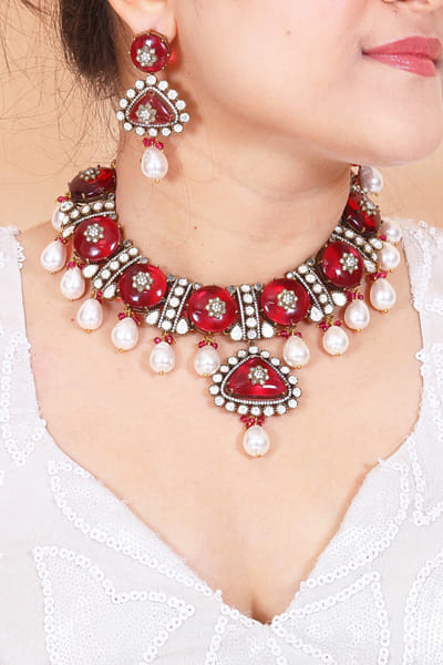 Red ruby stone necklace set