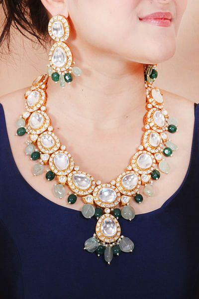 Green polki necklace set