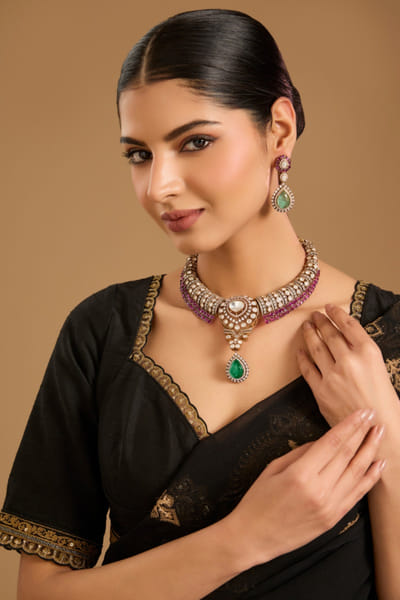 Emerald moissanite necklace set