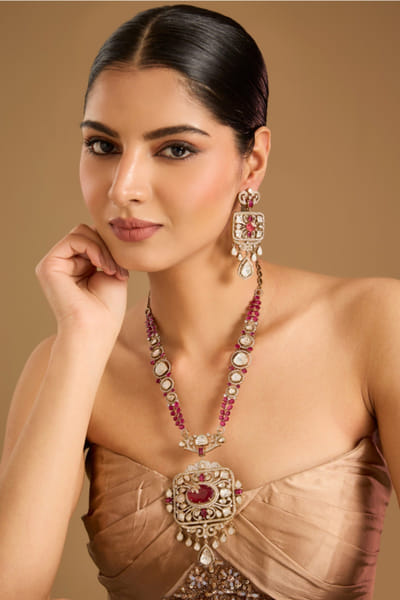 Gold kundan polki long necklace set