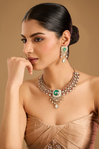 Gold kundan polki multi-stone necklace