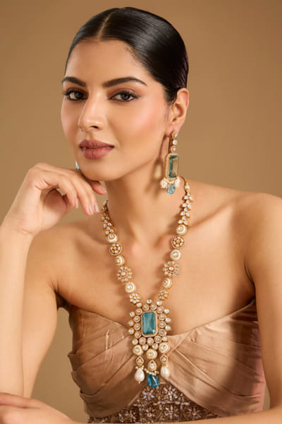 Gold kundan polki long necklace set