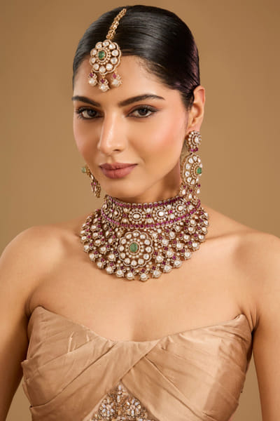 Gold kundan polki choker necklace set