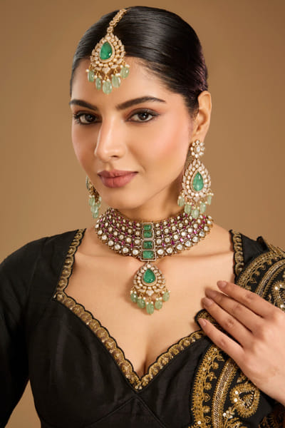 Multicolour kundan polki choker set