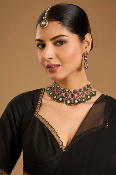 Multicolour kundan polki choker set