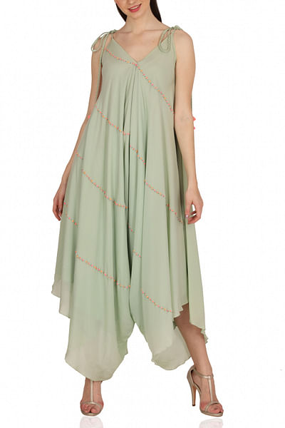 Green embroidered dhoti jumpsuit