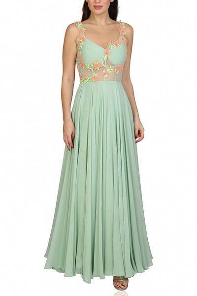 Pastel green embroidered gown
